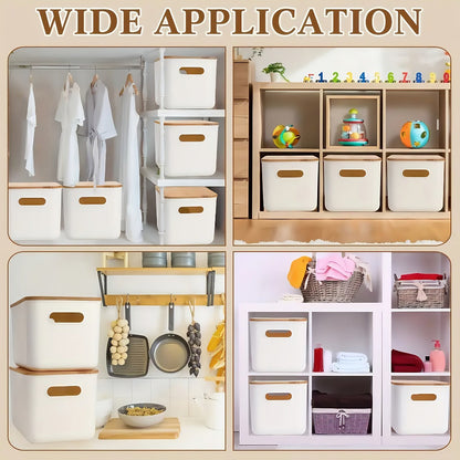 Plastic Storage Bins with Wood Lids Stackable Organizer with Handle and Labels for Home Office Kitchen Bedroom Closet Playroom 1 2 4 8 Pack