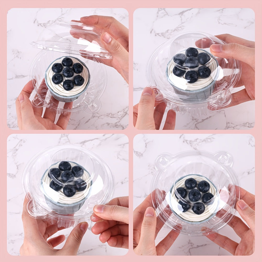 Individual Cupcake Container Set, 80 Clear Plastic Boxes with Dome Lids and Flip-Top Closures