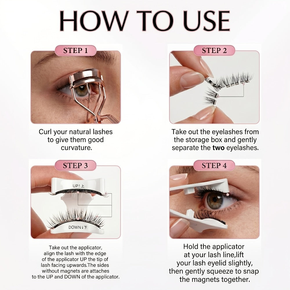 INMASIT Magnetic False Eyelashes Set with Round Storage Case and Applicator in Black or Pink