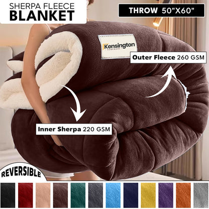 480GSM Sherpa Fleece Blanket – Double-Sided Heavy Warm Throw for Couch, Bed & Travel, Reversible All Season, 13 Colors, 3 Sizes