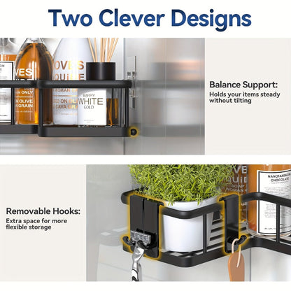 Five-Piece Corner Shower Caddy Set with Soap Holder and Four Removable Hooks in Seven Colors