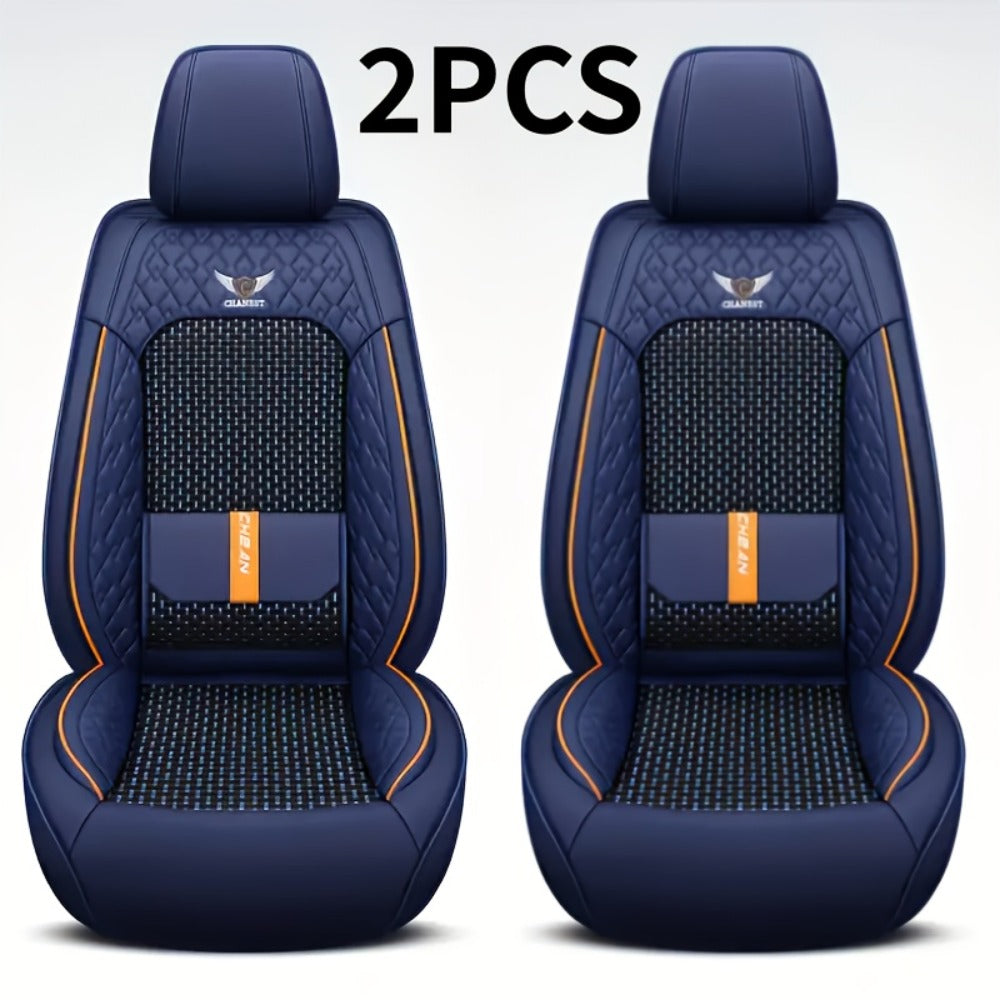 Car Seat Covers 3D Diamond-Embroidered Faux Leather with Two-Front or Five-Seat Set Options