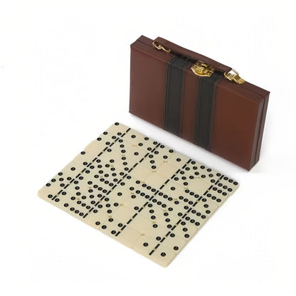 Double-Six Domino Set with 28 Ivory-Style Tiles, Metal Spinners and Brown Storage Case in One or Two Packs