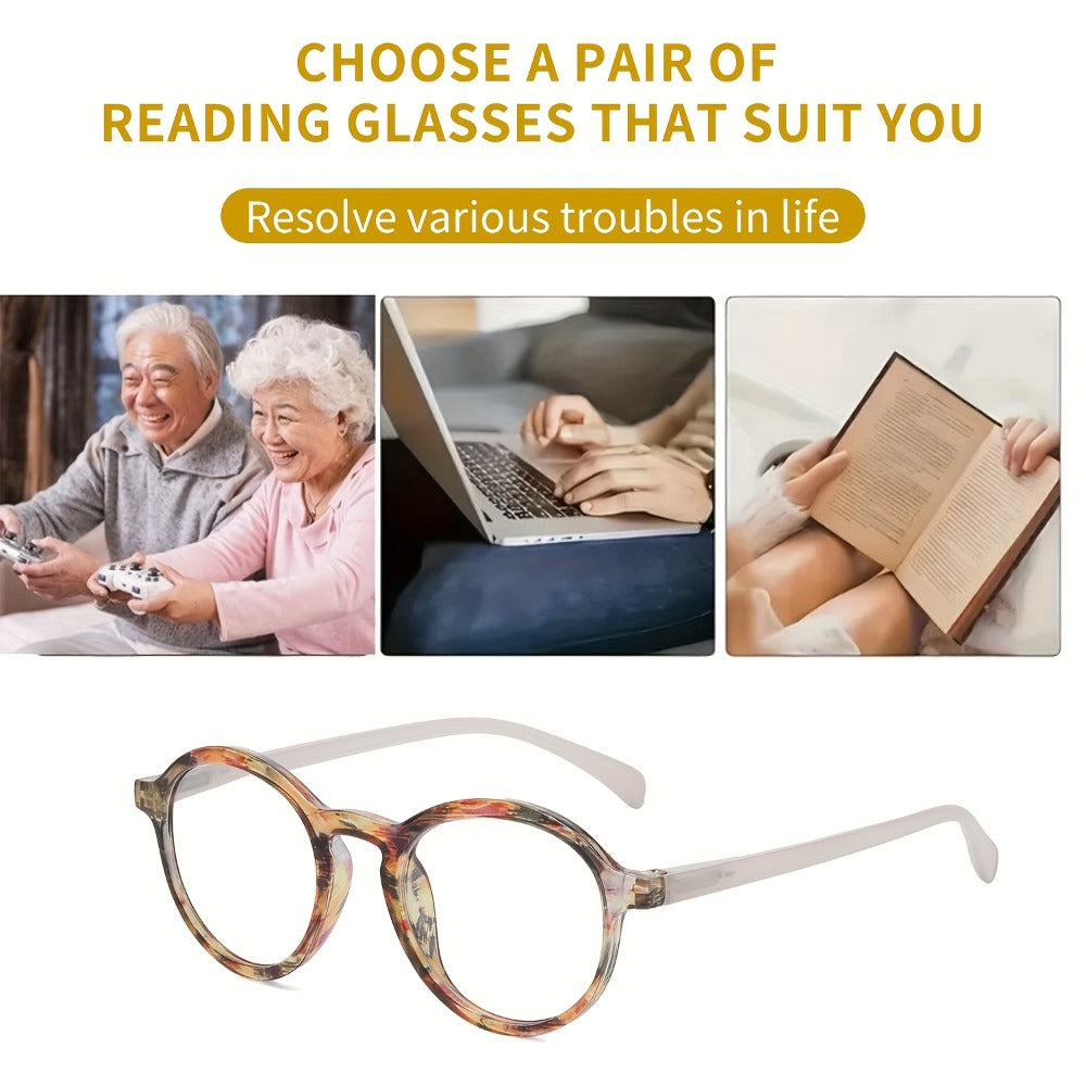 Reading Glasses – Six-Pair Round Full-Frame PC Reader Set in Assorted Colors and Seven Strengths