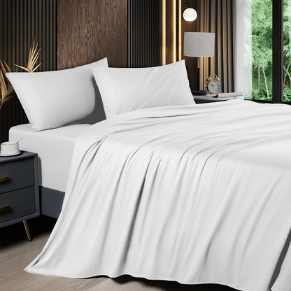Cooling Sheet Set 4 Piece 2200TC Bamboo Blend - Silky Soft Deep Pocket 16 inch Fitted Sheet, Flat Sheet & Pillowcases, Breathable Luxury Bedding for Hot Sleepers Twin Full Queen King, Summer Chill Collection