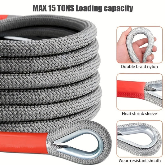 Heavy Duty Tow Rope & Hook Set 16FT - Off-Road Recovery Tow Strap with 2 Steel U-Hooks for SUV, Truck & 4x4 Vehicle Rescue