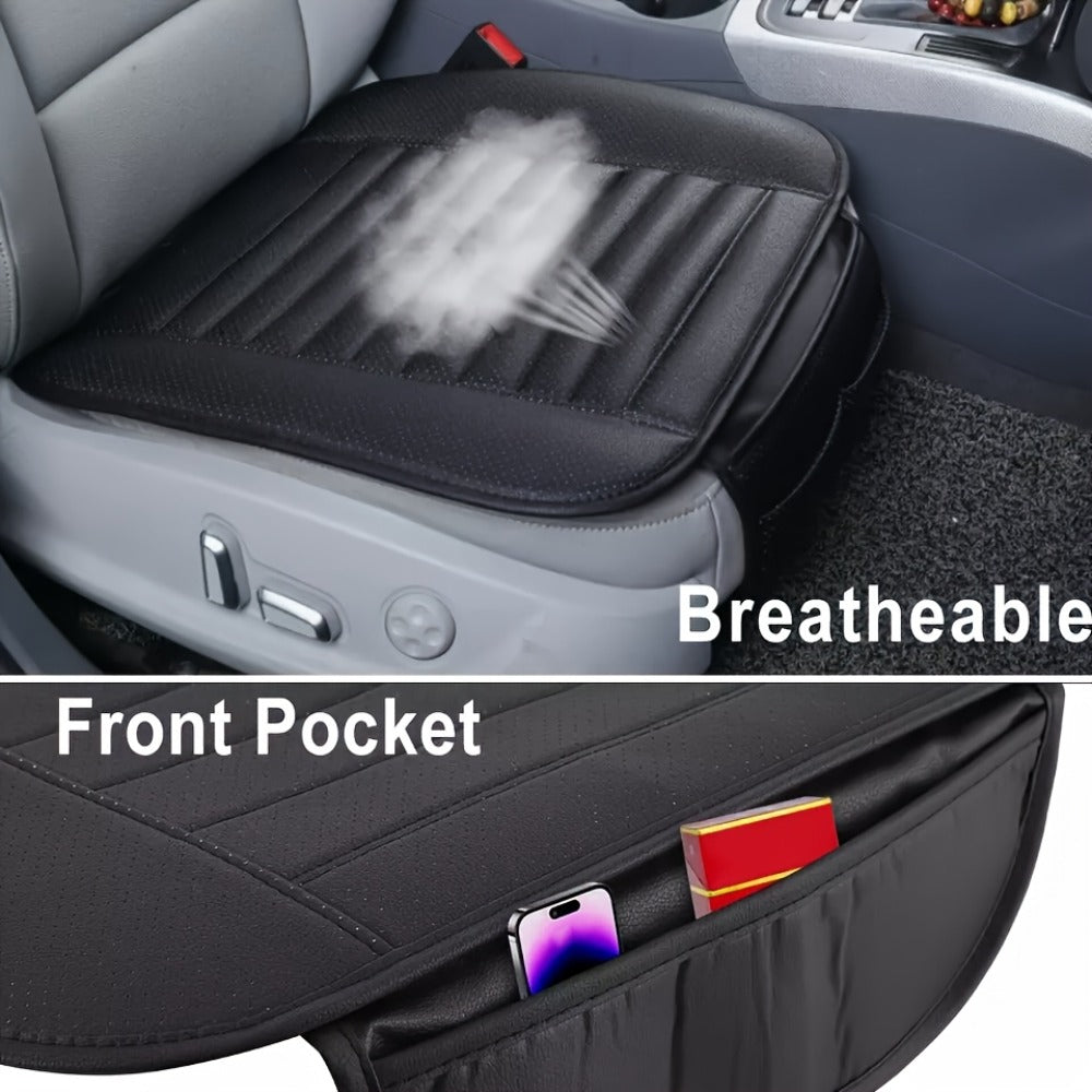 Car Seat Pads 2pcs Front – Non-Slip Rubber Base, Breathable Backless Design, Universal Fit All-Season Comfort Cushion, Black Beige Grey Car Interior Seat Cover Pad Set