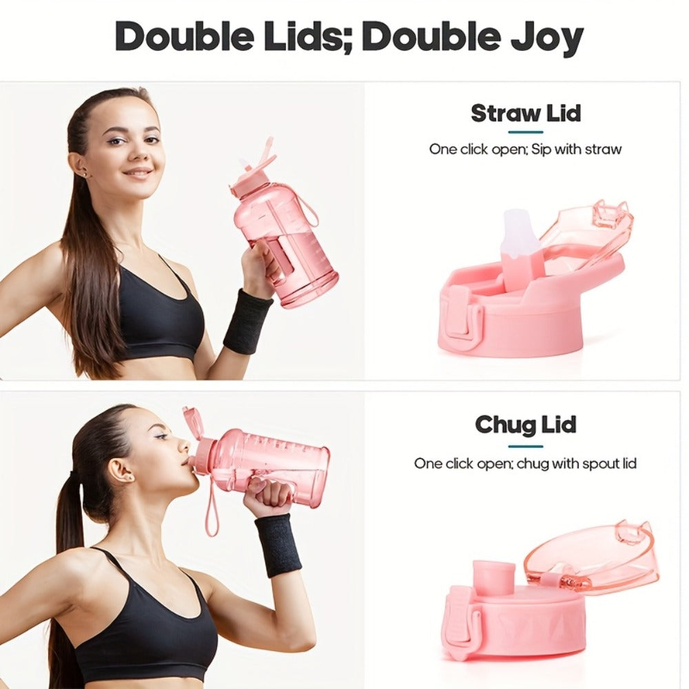 74oz Water Bottle Set with Two-Pocket Storage Sleeve, Phone Holder, Straw and Chug Lids, and Three Dark Prints