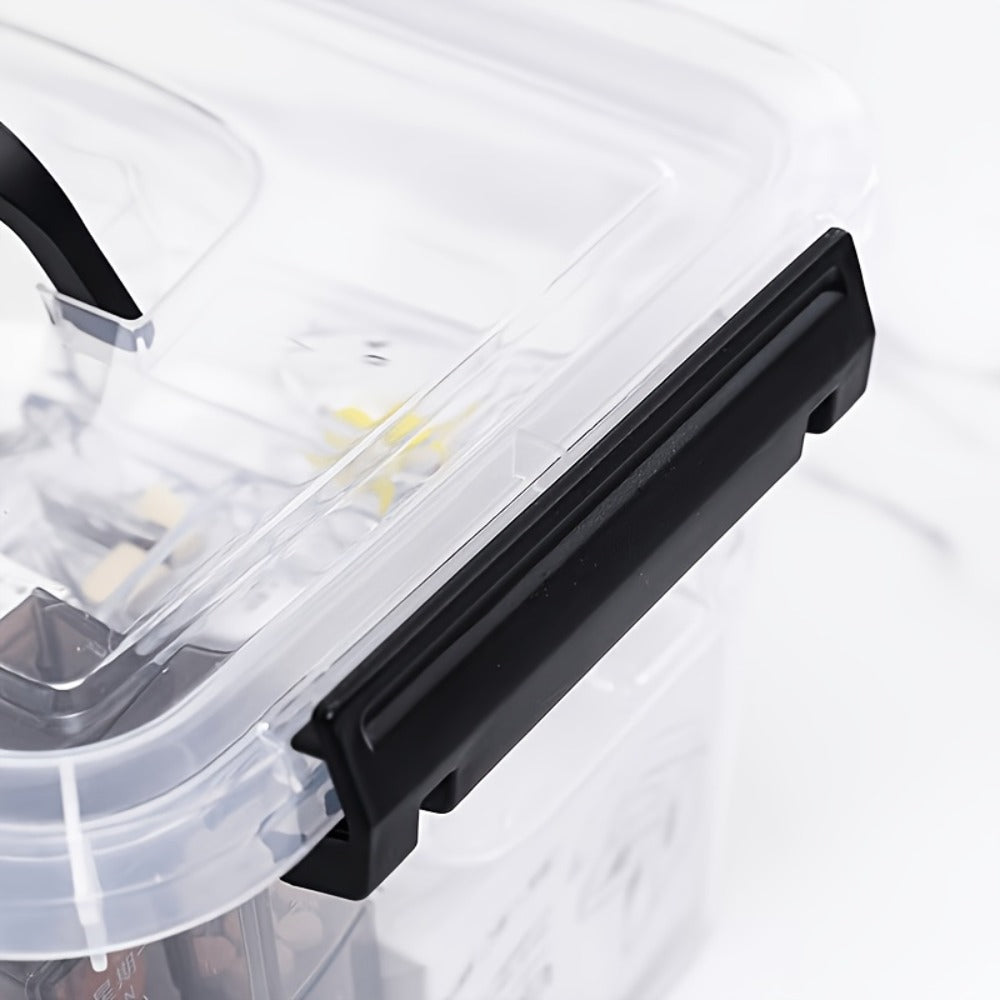 Six-Piece 6-Quart Clear Storage Box Set with Black Latches, Carry Handles and Stackable Lids