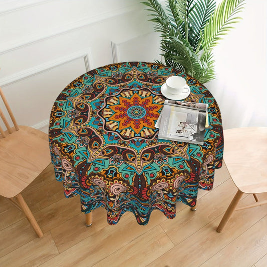 Tablecloth Round 60-Inch Mandala Cover with Three Colorful Bohemian Patterns for Indoor or Outdoor Decor