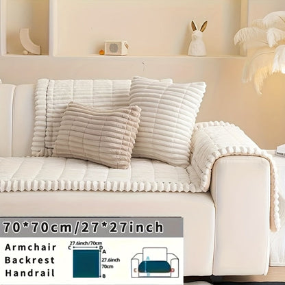 Wavy-Edge Plush Sofa Cushion Cover in Four Colors with Single-, Two-, Three- or Four-Seat Sizes