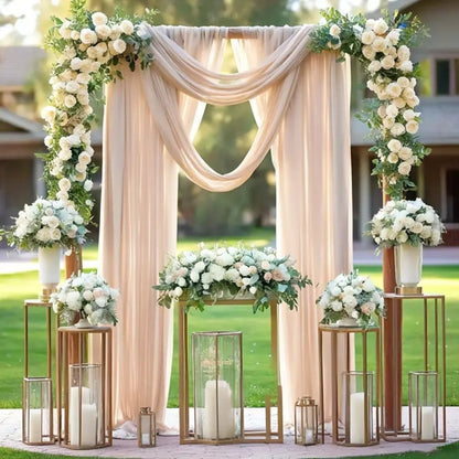 Six-Roll Polyester Tulle Fabric Set, 29.9 x 197.6 Inches per Roll, in White or Champagne Color Options