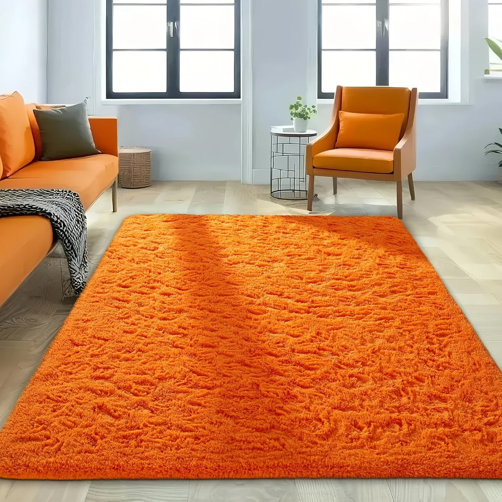 Area Rug Fluffy Faux-Fur Shag in Solid, Tie-Dye and Ombre Colors with Six Retained Room Sizes