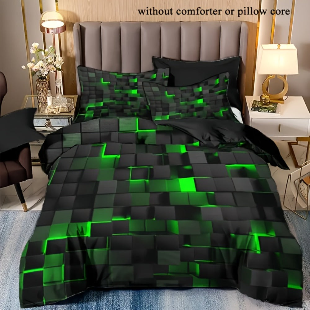 3-Piece Duvet Cover Set with Dimensional Geometric Cube Print, Zipper Closure and Five Color Options