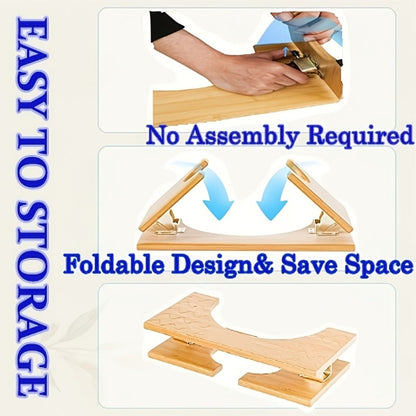 Foldable Bamboo Toilet Footstool with 7-Inch Height, Curved Opening and Anti-Slip Feet for Bathroom Use