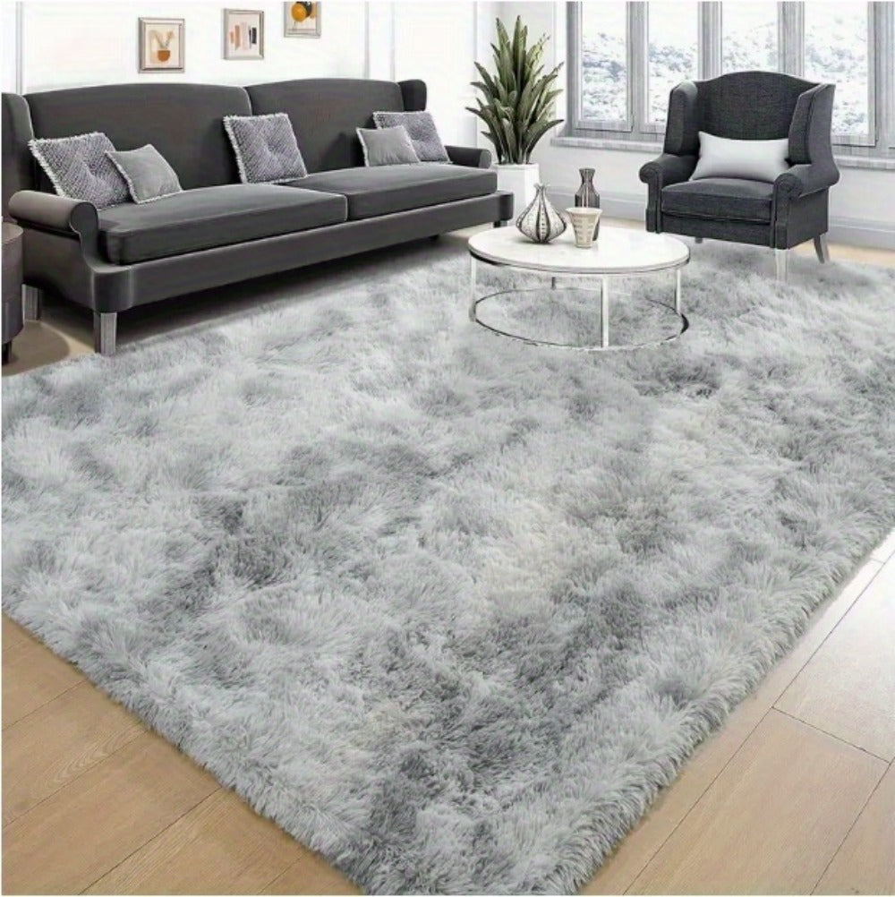 Area Rug, 6x9 Foot Tie-Dye Coffee Plush Shag Style with Machine-Wash Care and Source-Listed Backing
