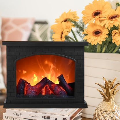 Simulated Charcoal Flame Fireplace Light, Battery & USB Powered Vintage Indoor Mood Light for Christmas Halloween Patio Decoration, Square Tabletop Fireplace Ornament