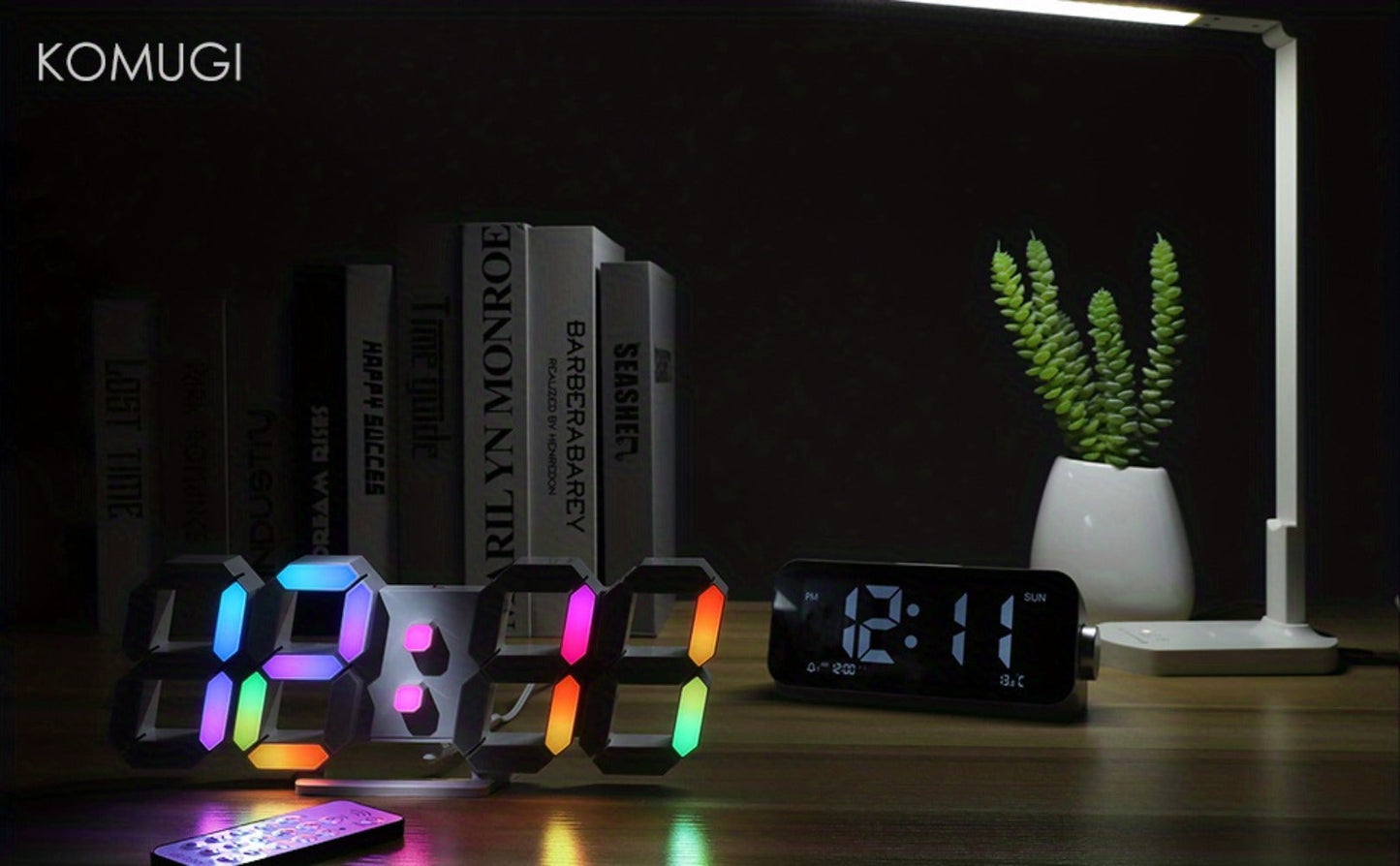 9.7-Inch RGB LED Wall and Desk Clock with Remote, Alarm, Date, Temperature and USB Power Cable