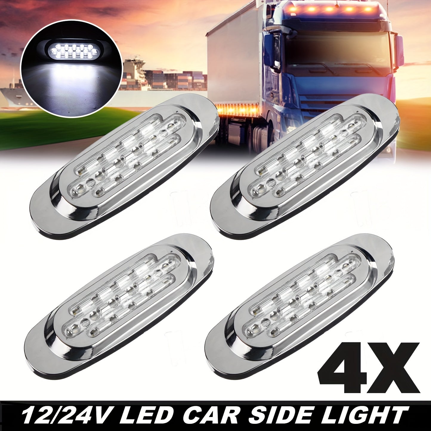 LED Side Marker Lights 4-Pack for Truck Trailer 16 LEDs Dual Mode Steady-On & Flash – 12-24V Universal Fit Front Rear Side Marker Lamp in Red White Blue Green Yellow
