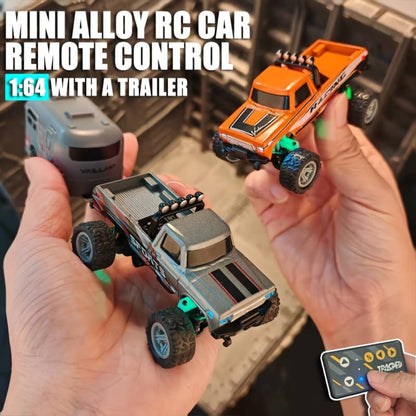 Mini RC Monster Truck 1:64 Scale with Matching Trailer, 2.4GHz Controller, LED Details and Three Color Options