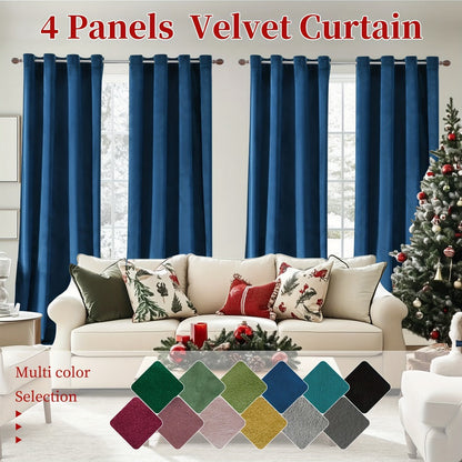 Four-Panel Velvet Blackout Curtain Set with 12 Colors, 10 Sizes and 1.6-Inch Grommet Openings