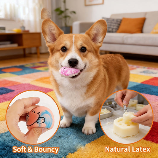 Squeaky Dog Balls 6 Pack Latex Bouncy Fetch Toys Cartoon Pattern Soft Molar Chew Toys for Small Breed Dogs Puppies Interactive Squeaker Ball Set Multi Color