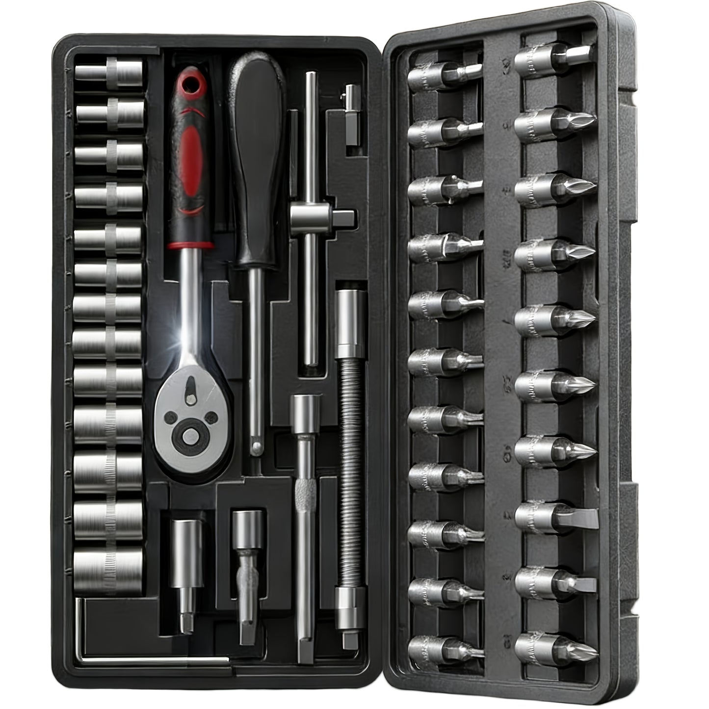 Torx Star Bit Socket Set 34/46-Piece - 3/8" Drive CR-V E-Socket E4-E20, T10-T60, Tamper-Proof TT10-TT55, S2 Steel, 5/16"F to 3/8"M Adapter, Storage Case - For Car, Truck & Home Improvement