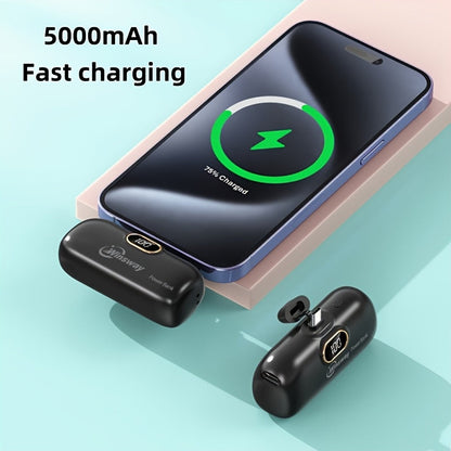 Winsway 5000mAh Mini Portable Charger Type-C Metal Plug with LED LCD Display – Fast Charging Pocket Battery Pack for iPhone 17 16 15 Pro Max iPad Pro Android Samsung, Compact Travel Gift