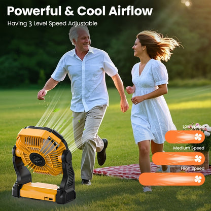 Portable Camping Fan with Hanging Hook, Three-Level Lantern and 12 Color or Style Options Pictured