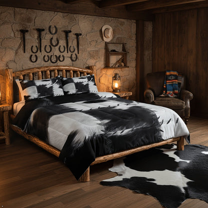 Western Cowhide Print Comforter and Pillowcase Set in Dark Gray with Twin, Full, Queen or King Sizes