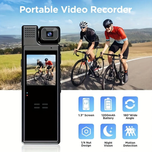 1080P HD Pocket Camcorder with 180° Rotatable Lens – Handheld Body Camera, USB Charging, Lightweight Compact Smart Recorder for Travel, Event Recording, Holidays & Birthday Gift (SD Card Not Included)