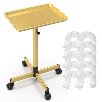 Adjustable Salon Tray Cart with 10 Disposable Covers and Gold or Pink Finish on Rolling Casters