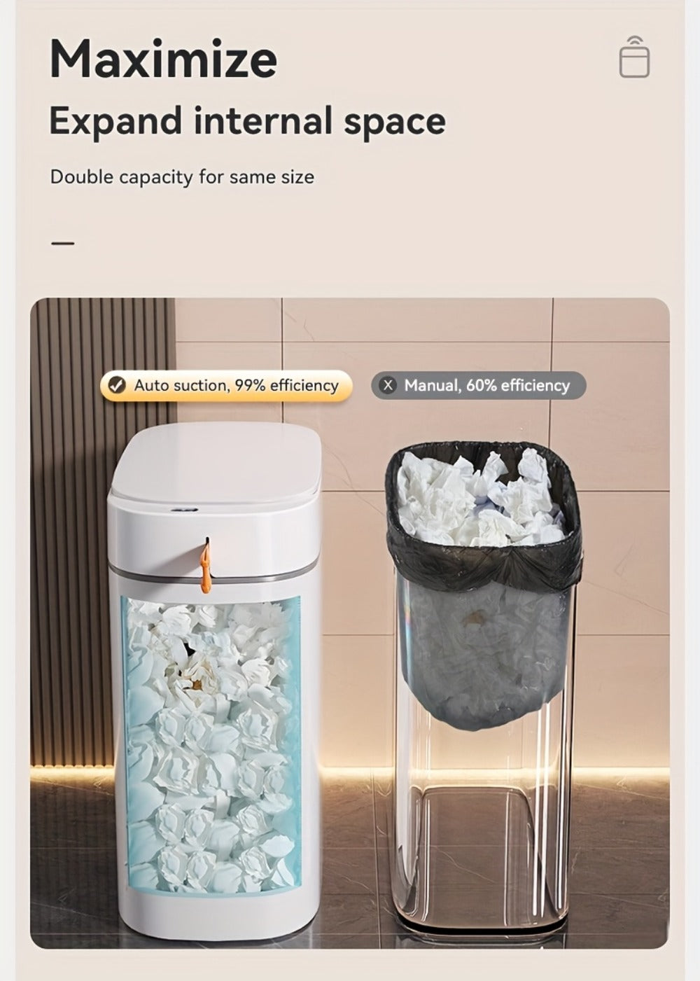 Sensor Trash Can Self-Emptying 3.8 Gallon with Drawstring Bags - Hands Free Infrared Smart for Home Cooking, Dining and Outdoor Meals