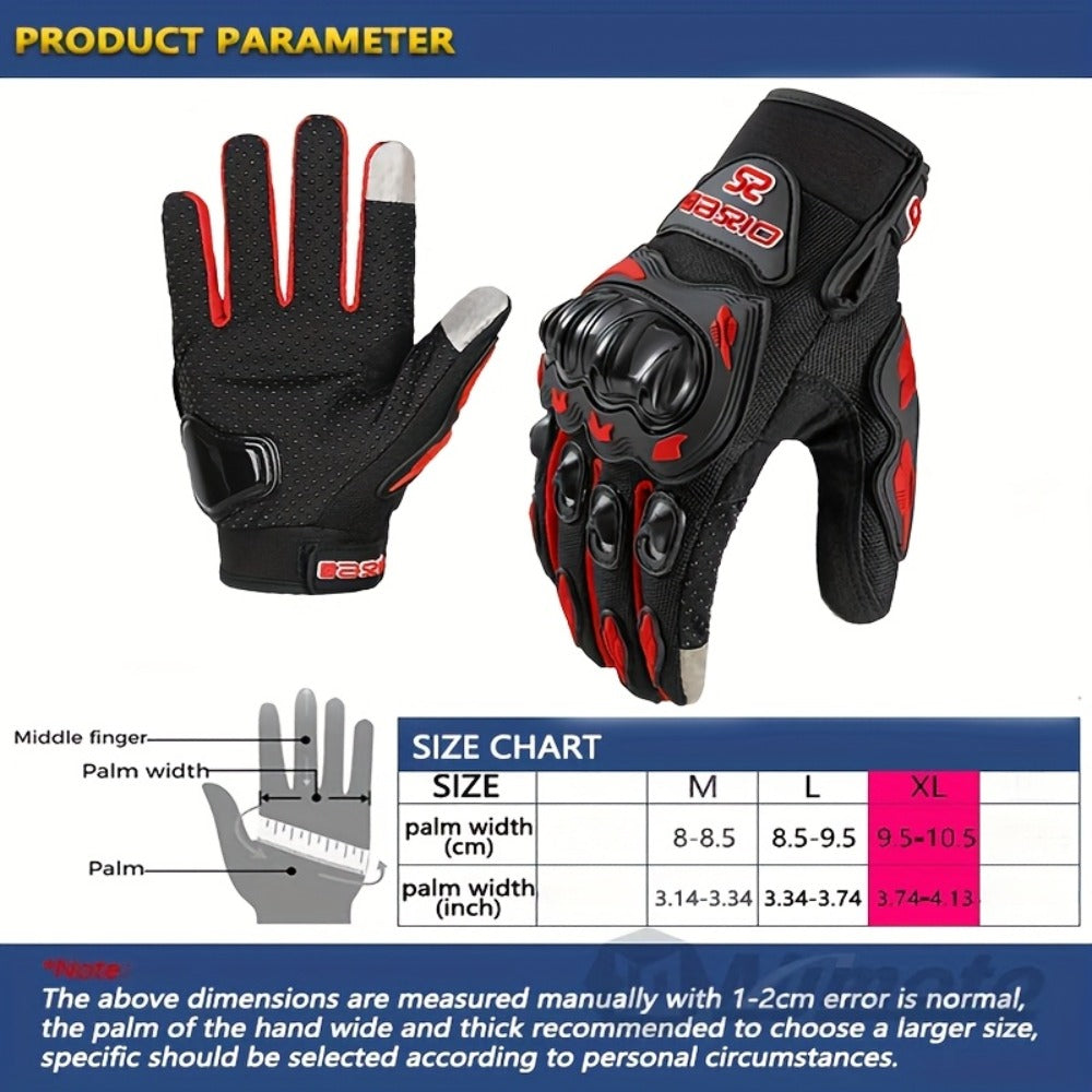 Motorcycle Gloves Full Finger Summer Breathable Touchscreen Hard Shell Protection Non-Slip Motocross Racing Gloves for Men Women, Black Red, M L XL