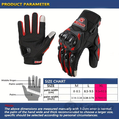 Motorcycle Gloves Full Finger Summer Breathable Touchscreen Hard Shell Protection Non-Slip Motocross Racing Gloves for Men Women, Black Red, M L XL