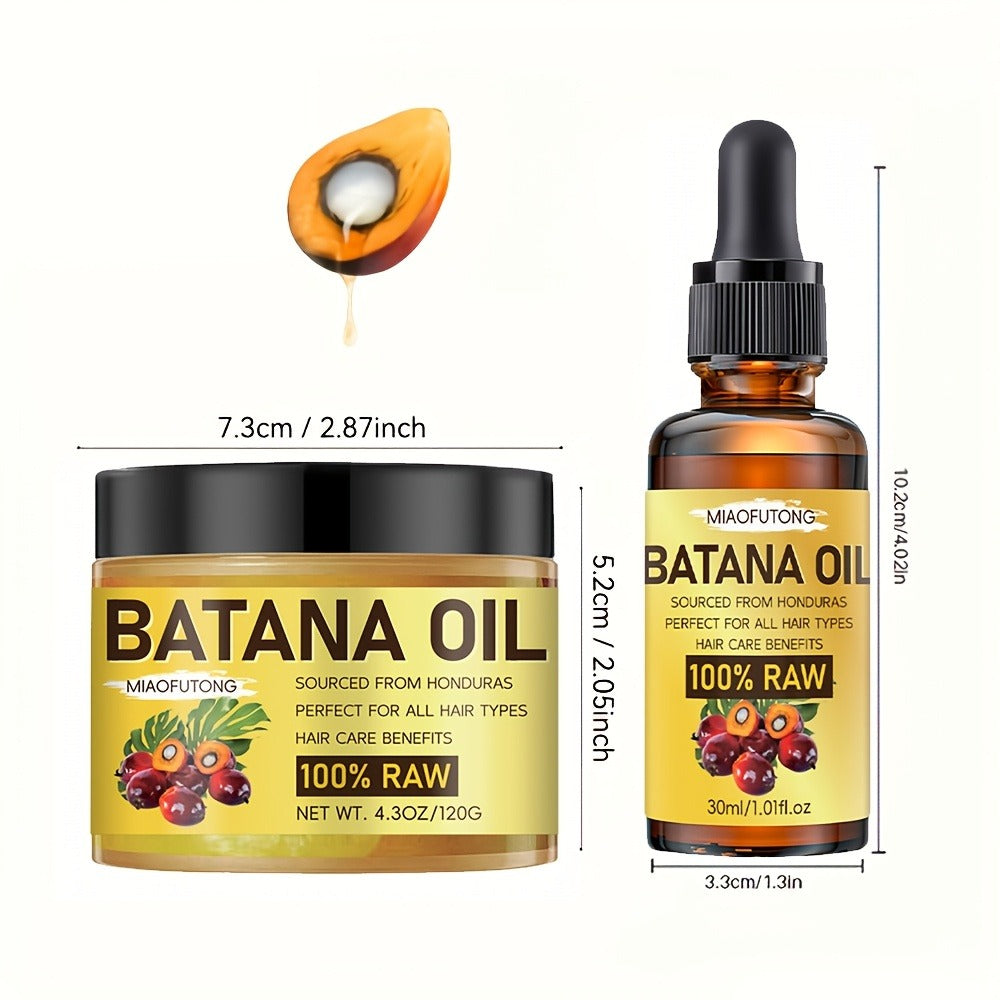 Batana Hair and Scalp Oil Two-Piece Set with 100g Jar and 30ml Dropper Bottle, Both Labeled 100% Raw