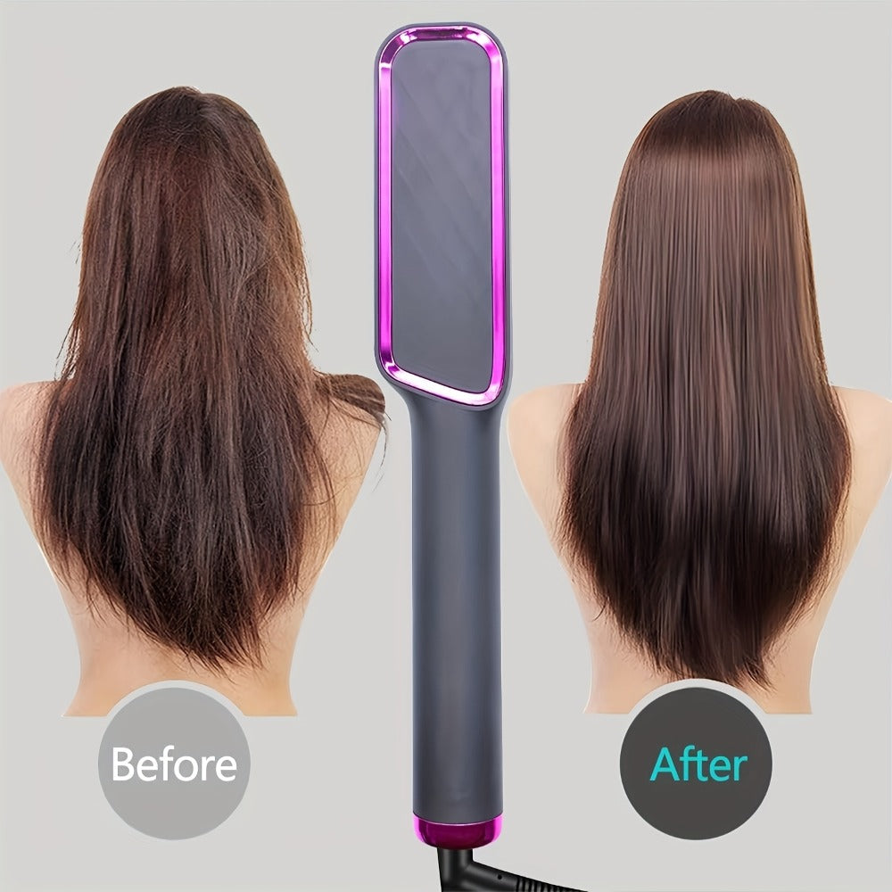 Four-Color Electric Hair Straightener Brush with Digital Display, Temperature Buttons and 10.6-Inch Body