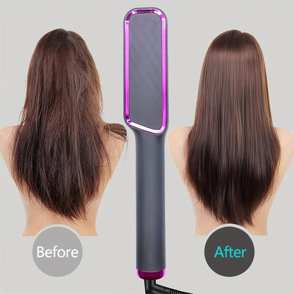 Four-Color Electric Hair Straightener Brush with Digital Display, Temperature Buttons and 10.6-Inch Body