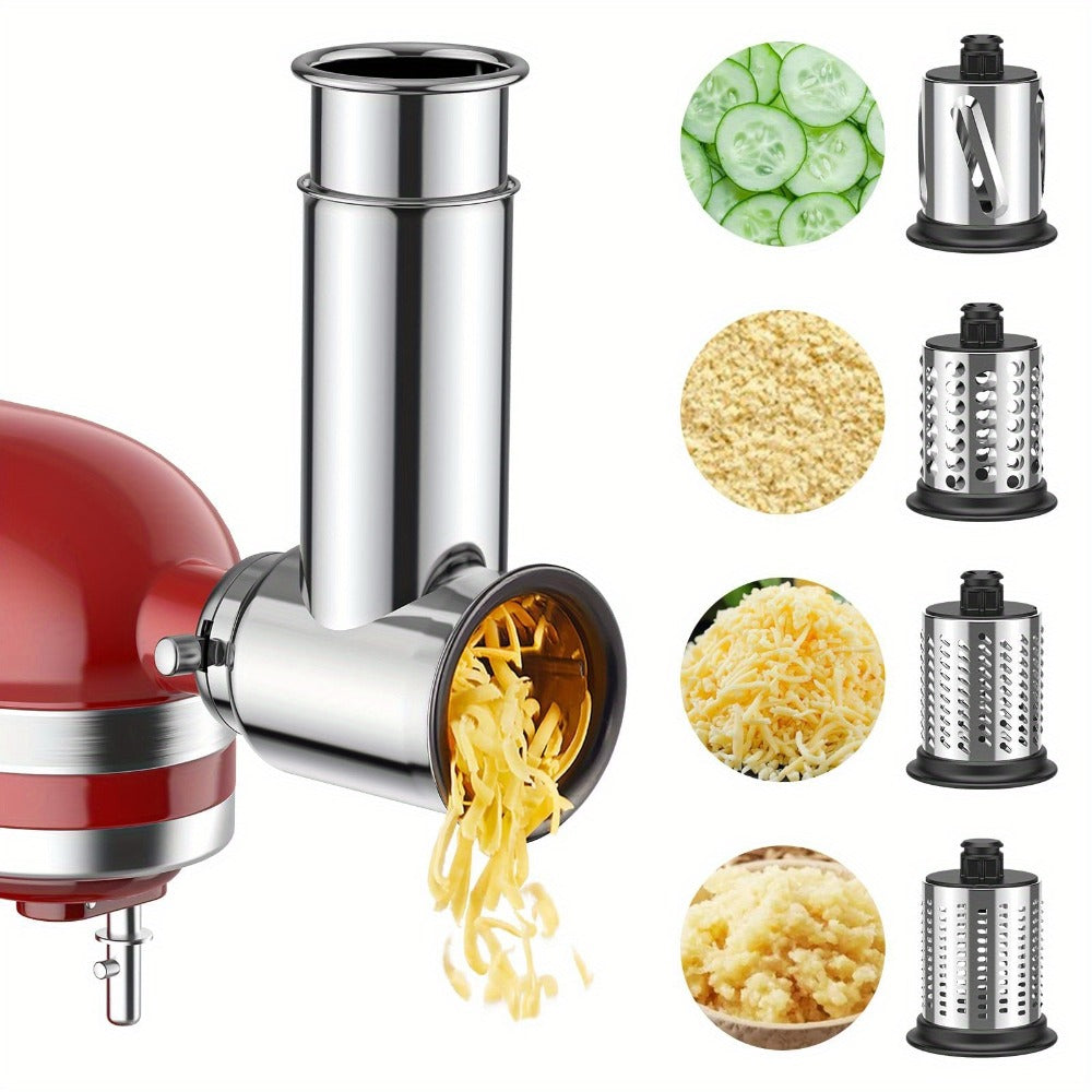 Stainless Steel Slicer Shredder Attachment for Stand Mixers with 4 Dishwasher Safe Blades – Multi-Function Vegetable Fruit Cheese Grater Salad Maker & Powder Grinder for Carrots Potatoes