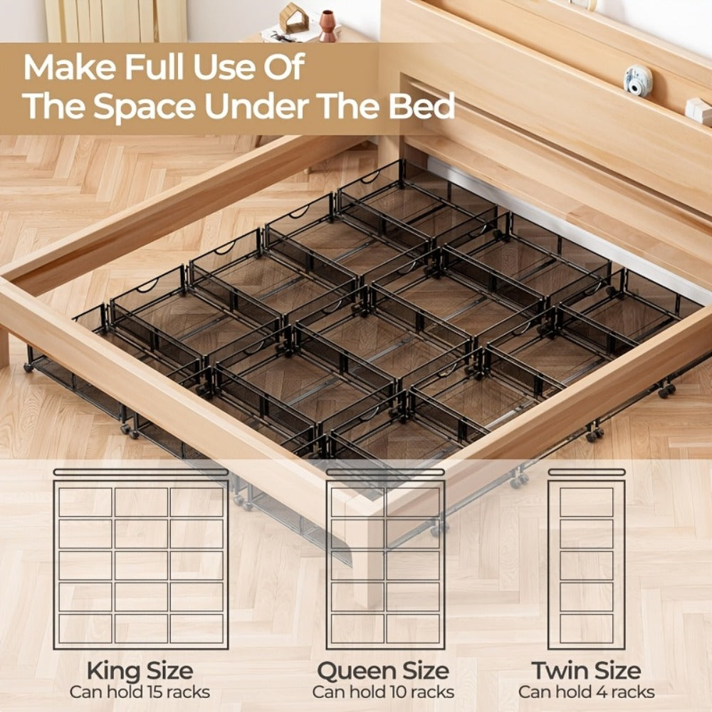 Under Bed Storage Containers with Wheels & Handles – Shoes, Clothes, Blankets Organizer