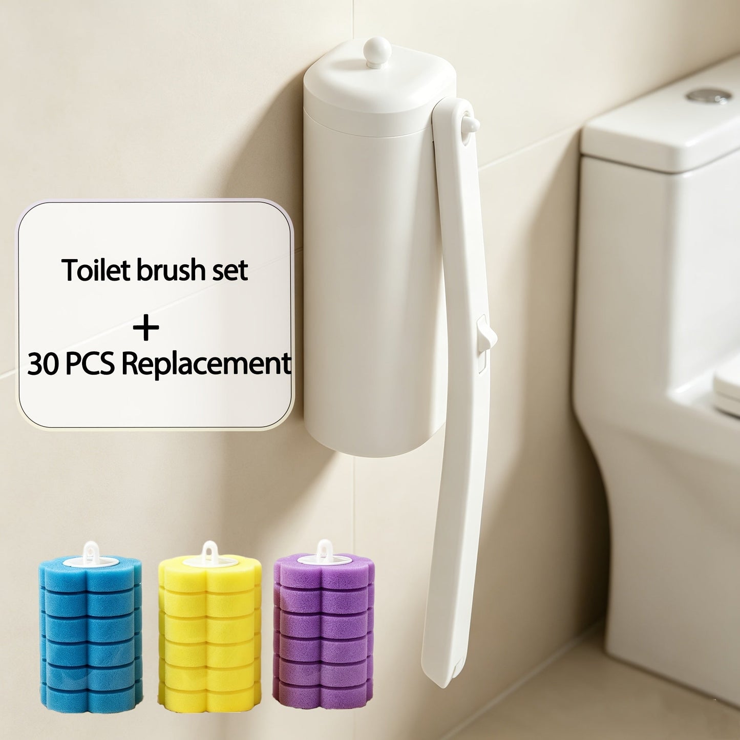 Disposable Toilet Brush System with Wall Bracket and 17- to 53-Refill Set or Refill-Only Options