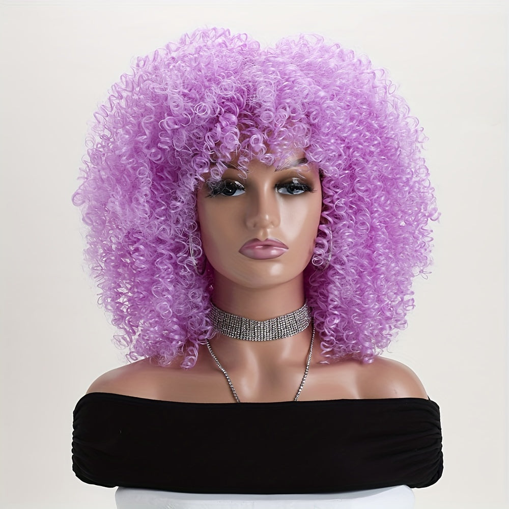 Synthetic Wig 16-Inch Kinky Curly Afro with Elastic Net Cap in 18 Color Options for Cosplay Looks