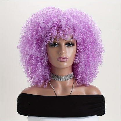 Synthetic Wig 16-Inch Kinky Curly Afro with Elastic Net Cap in 18 Color Options for Cosplay Looks
