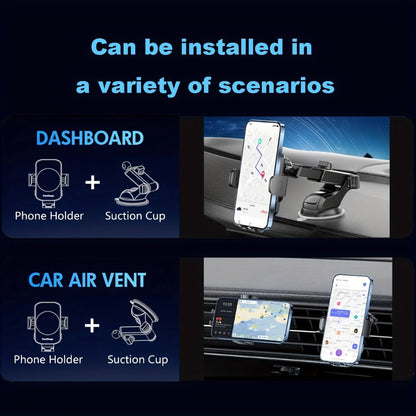 Brass-Tone Wireless Car Charger Mount with Side Clamps, Suction Base and Pictured Air-Vent Clip