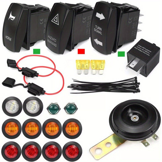 Rocker Switch Turn Signal Kit for 4x4 Off-Road – Street Legal LED Lights, Horn & Hazard Switch Kit, 12V/24V Universal Fit for UTV, ATV & Project Vehicles