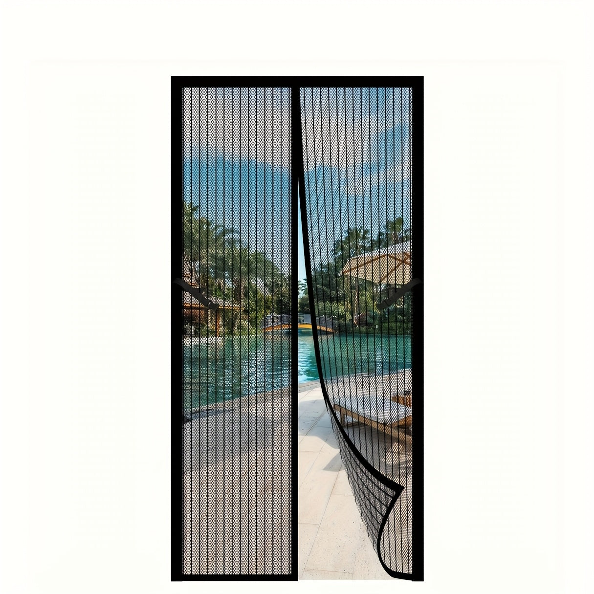 Black Magnetic Screen Door with Mesh Curtain, Metal Frame and Self-Closing Center for 39 x 82 Inch Doorways