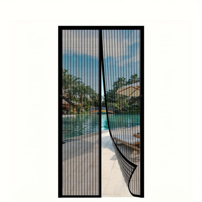 Black Magnetic Screen Door with Mesh Curtain, Metal Frame and Self-Closing Center for 39 x 82 Inch Doorways