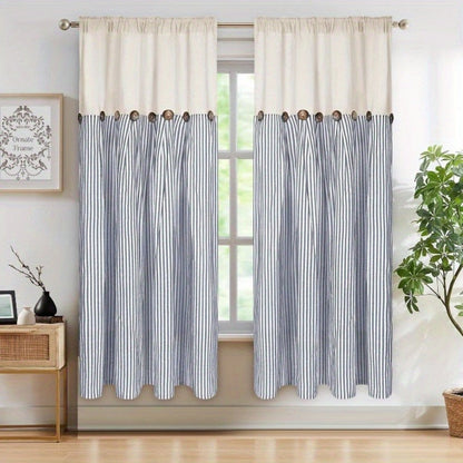 Semi Sheer Curtains Bohemian Linen Cotton Patchwork Grommet Top Window Drapes for Bedroom Living Room Kitchen Bathroom Cafe - Boho Country Cottage Style 4 Seasons 1 or 2 Panels