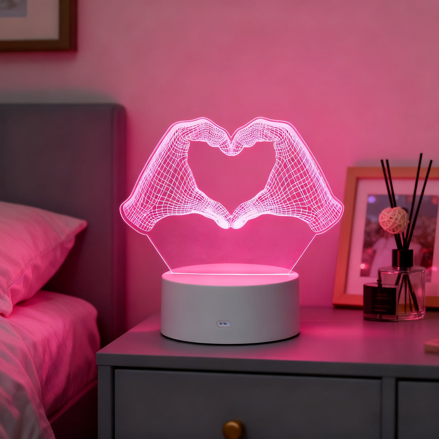Heart Hands Acrylic LED Night Light with 16 Colors, Touch and Remote Controls and Three Base Styles