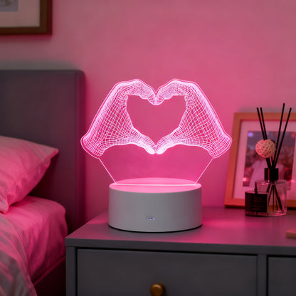 Heart Hands Acrylic LED Night Light with 16 Colors, Touch and Remote Controls and Three Base Styles